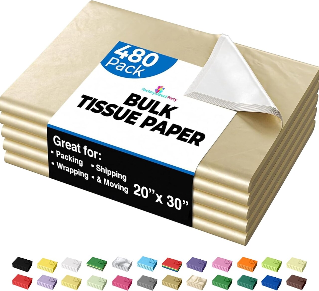 Tissue Paper for Gift Bags - 20" X 30" Bulk Tissue Paper Dark Blue 480 Sheets - 10lb Newsprint for Packing, Birthday Gift Box Filler, Packing Supplies for Moving Supplies
